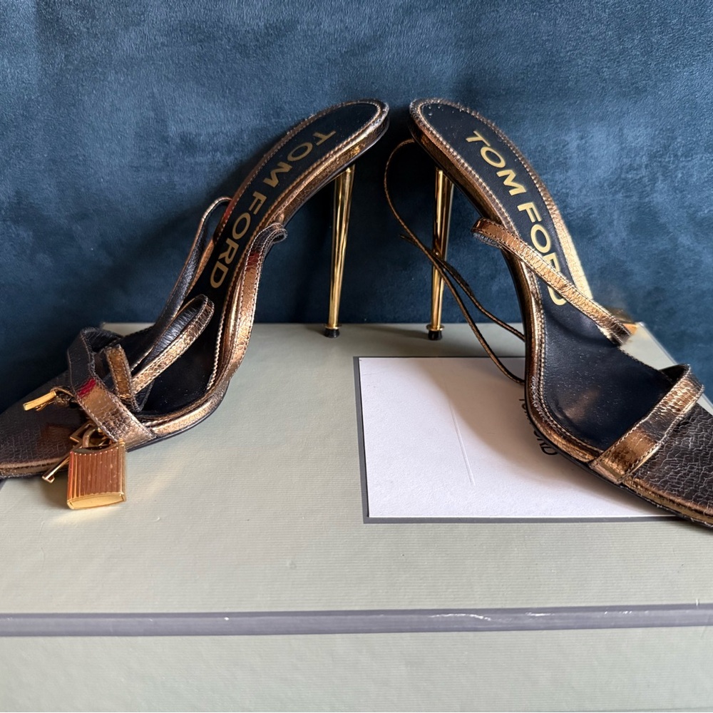 Tom Ford Gold Padlock Heels - 39